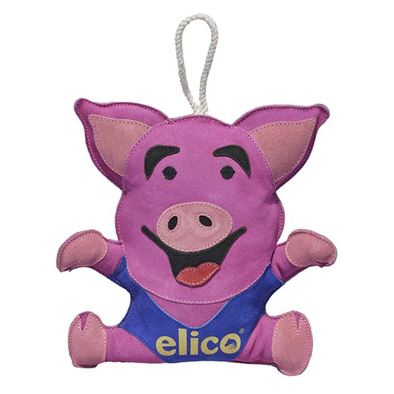 Elico Suede Leather Horse Toy Little Piggy: pink pig-shaped toy with rope loop for fun.