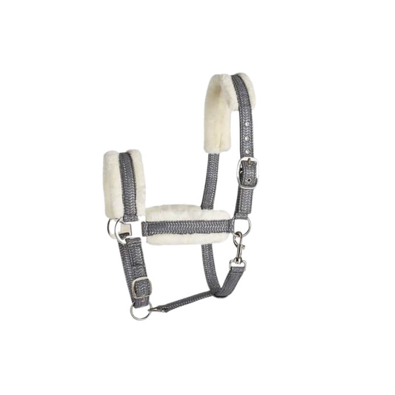Elico Langdale Headcollar Pewter with silver buckles and white faux mink fur padding.