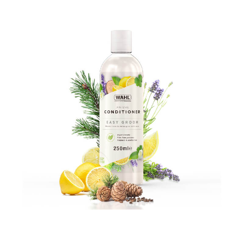 Wahl Easygroom Conditioner 250ml with lemons, pine, and lavender in the background.