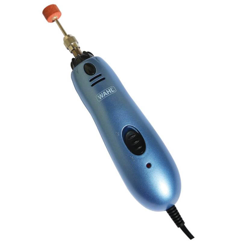 Wahl Electric Nail Grinder in blue with a pink grinding stone for pets.
