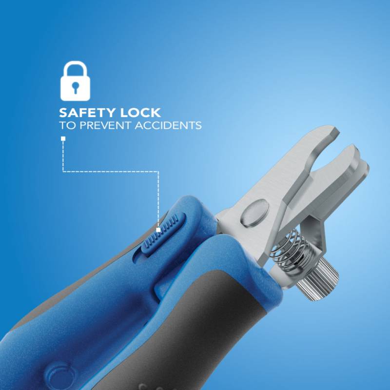 Wahl E-Z Nail Pet Clipper & File with safety lock, great dog nail trimmer, shown on blue.