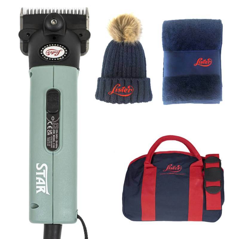 Lister Star Clippers Promo Kit by Lister, includes hat, towel, and duffel bag with brand logos.