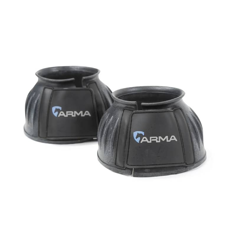 Two black Shires ARMA Touch Close Over Reach Boots provide excellent hoof protection.