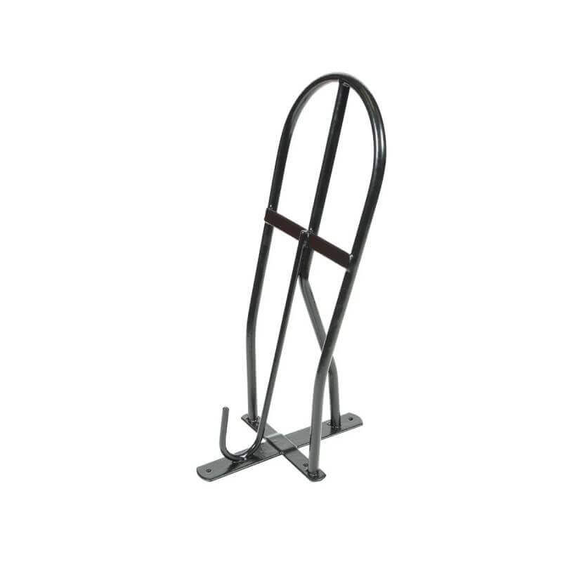 Shires Ezi Saddle Rack: curved, plastic-coated steel rack for holding a single bicycle.