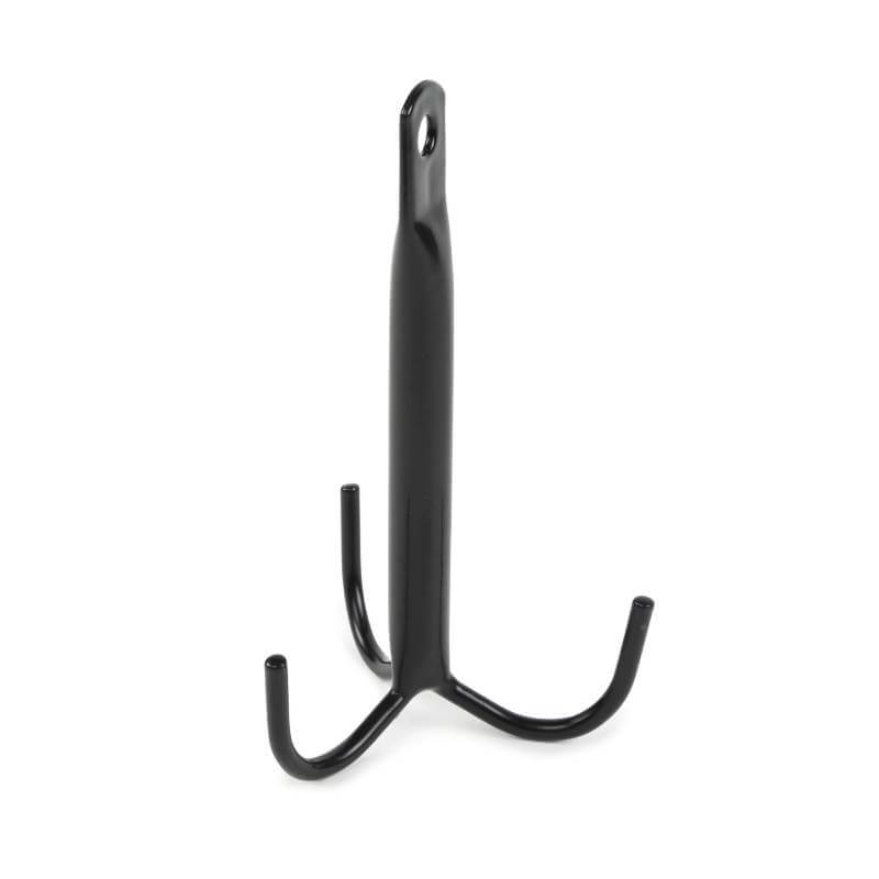 Shires EZI Cleaning Hook: three-pronged black wall hook, perfect for hanging bridles.