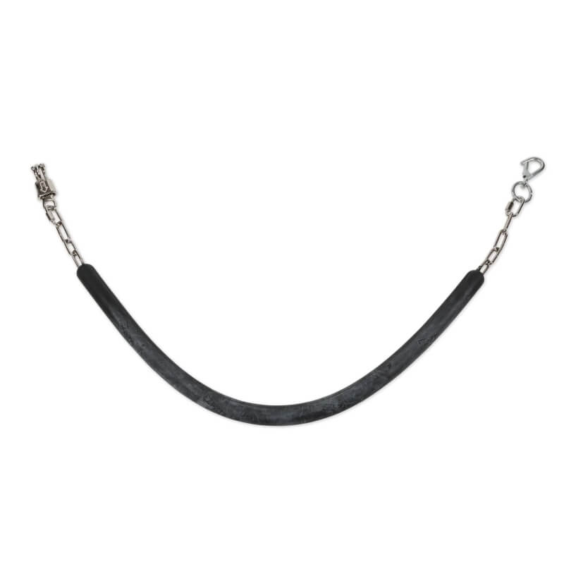 Shires EZI-KIT Stall Chain: black rubber handle, metal chains, quick-release panic clips.