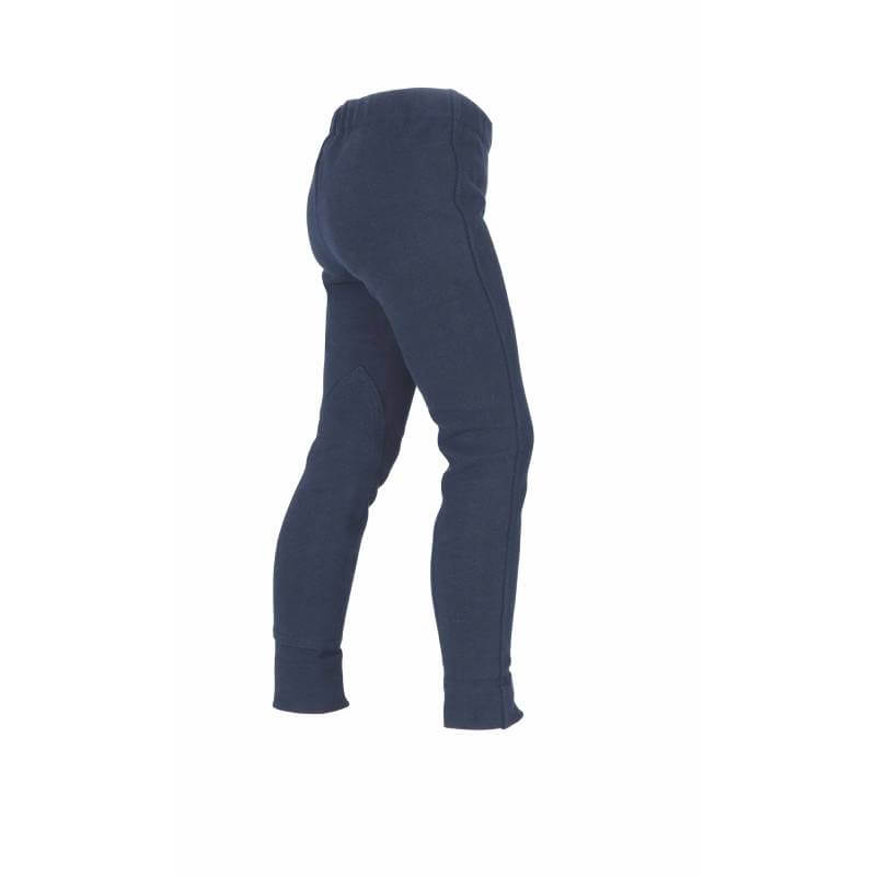 Shires Wessex Kids Jodhpurs in navy blue, back view, isolated on a white background.