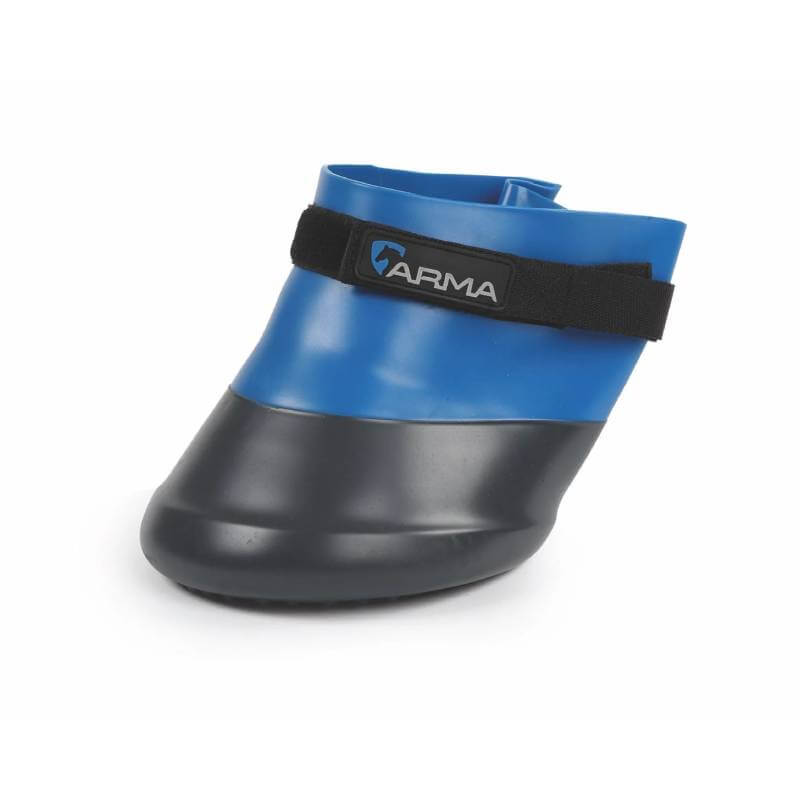 Blue and black Shires Poultice Boot with adjustable strap and Shires logo.