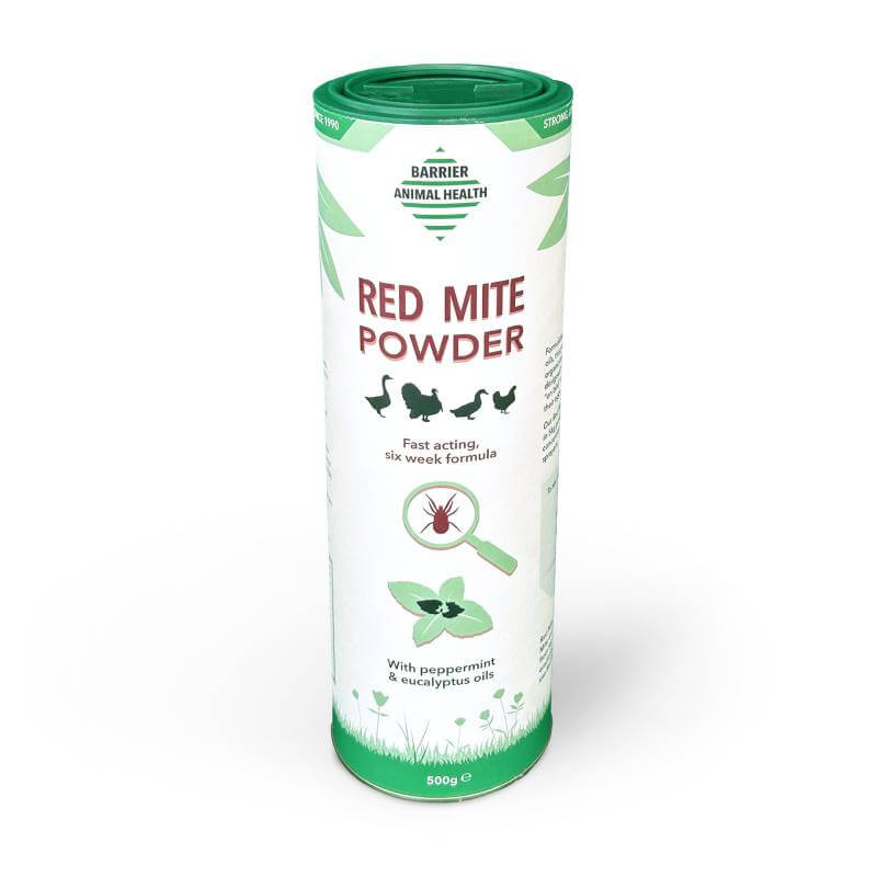 Barrier Red Mite Powder 500g by Barrier treats poultry mites with peppermint and eucalyptus oils.