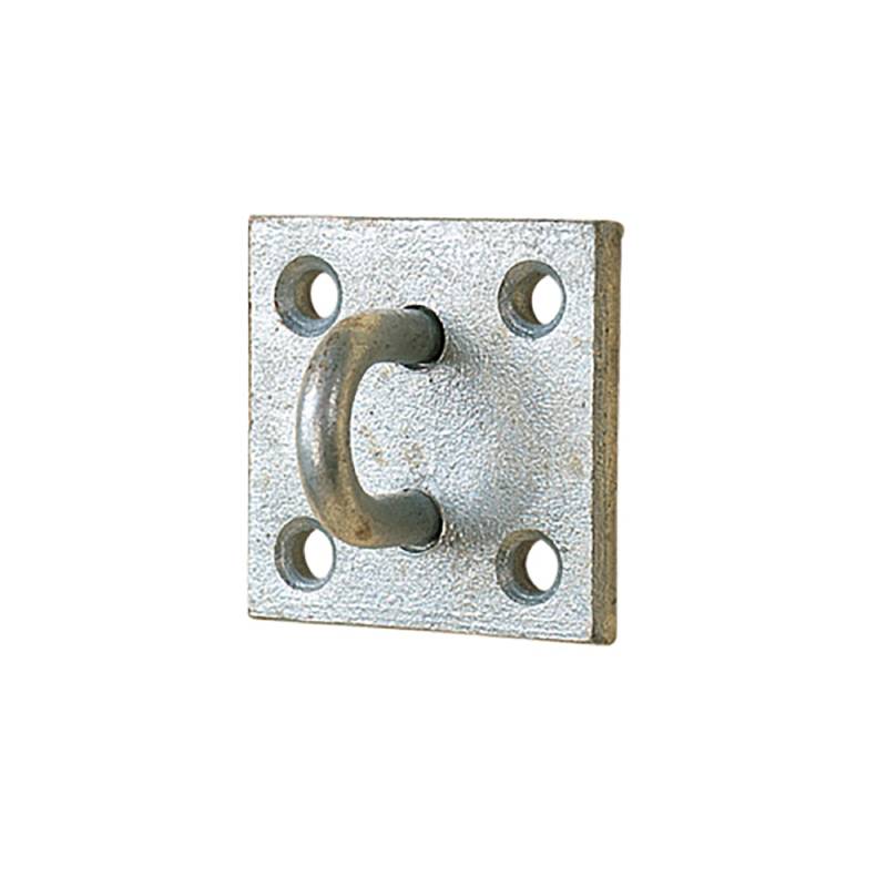 Stubbs Stall Guard Plate: heavy-duty galvanised plate with U-handle and four screw holes.