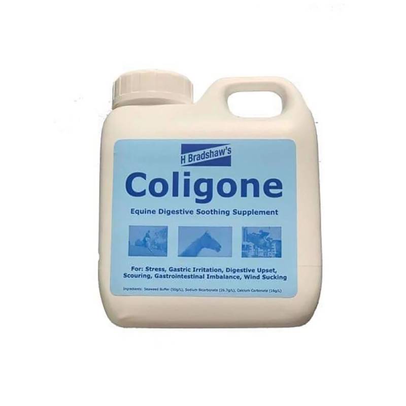 H Bradshaw's Coligone Liquid 500ml: stomach acid buffer for digestive support in horses.