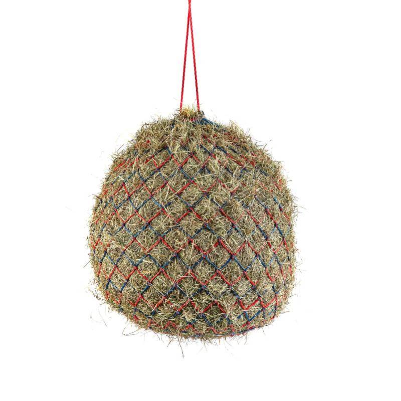 The Shires Deluxe Haynet is a strong haynet hung by red string, perfect for holding hay.