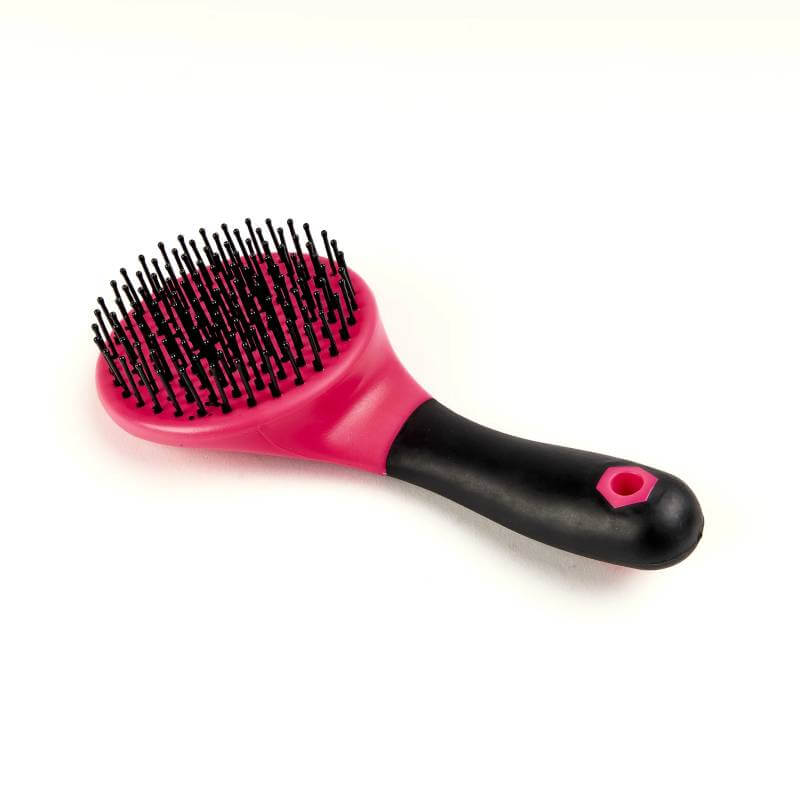 Ezi-Groom Shires Ezi Groom Grip Mane &amp; Tail Brush Bright Pink with black bristles shown.