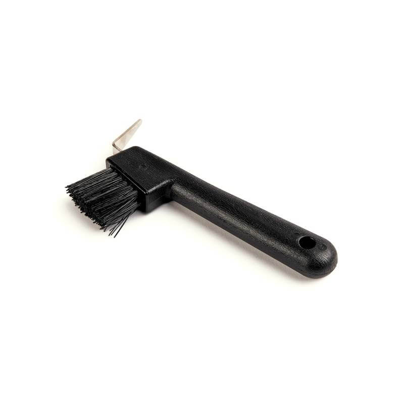 Ezi-Groom Shires Hoof Pick/Brush Black with stiff bristles on a white background.