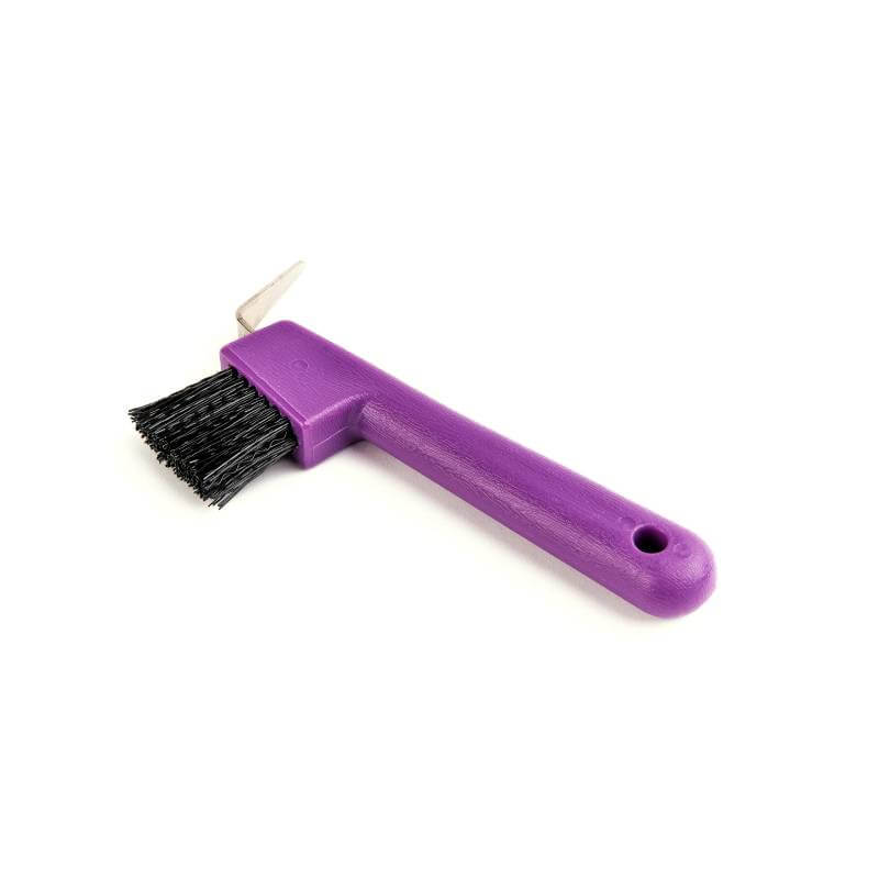 Ezi-Groom Shires Ezi-Groom Hoof Pick/Brush Purple with black bristles and metal pick.
