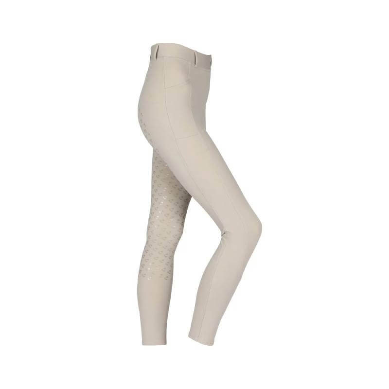 Side view of Aubrion Albany Young Rider Riding Tights Beige with silicone knee and seat grips.