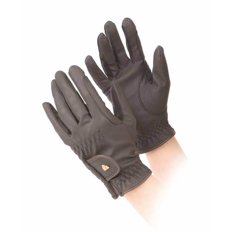 Aubrion Arene Riding Gloves Brown with reinforced grips, shown against a white background.