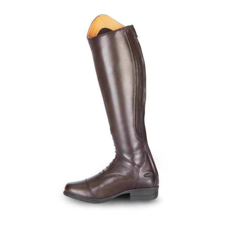 Moretta Gianna Riding Boots Brown by Moretta, a tall brown leather boot with side zipper and low heel.