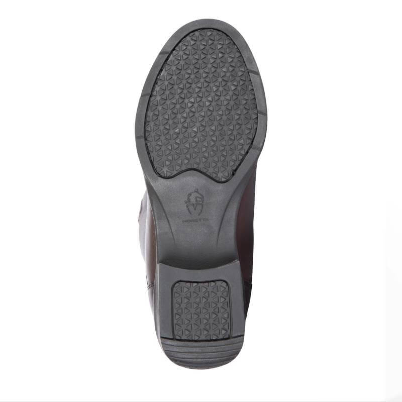 Textured sole of Moretta Gianna Riding Boots Brown by Moretta, shown on white background.
