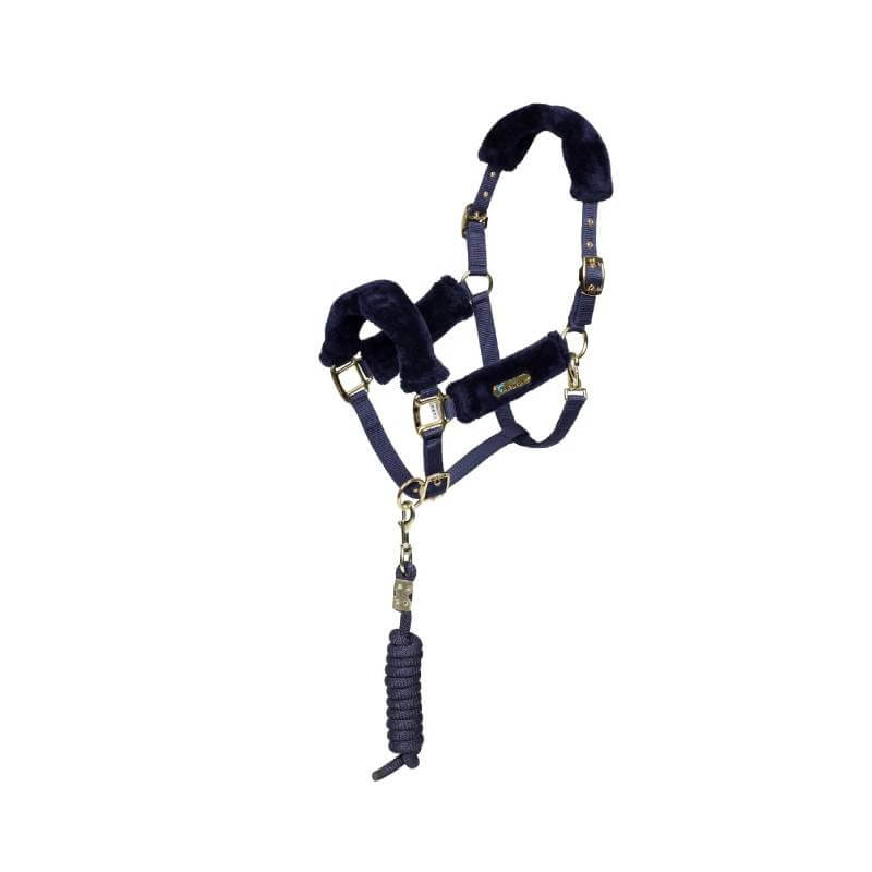 Arma Faux Fur Headcollar &amp; Lead Rope Navy by Arma shown on a white background.