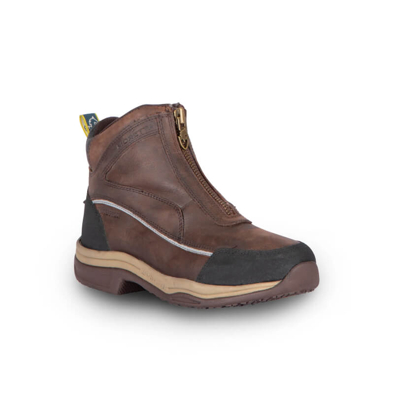 Moretta Vittoria XGrip Boots: brown buffalo leather ankle boot with front zipper and rubber sole.