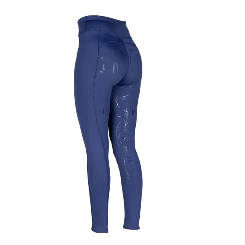 Aubrion Team Winter Riding Tights Navy, high-waisted with equestrian style, back view shown.
