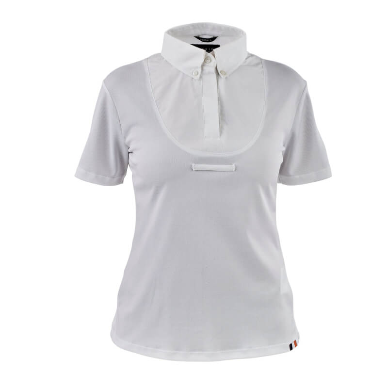Shires Aubrion Young Rider white short sleeve tie shirt with subtle hem logo.