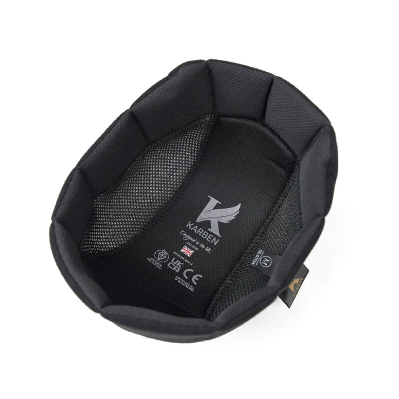 Karben Ellipse Replacement Liner Black with mesh sides and CoolDry headband for riding hats.