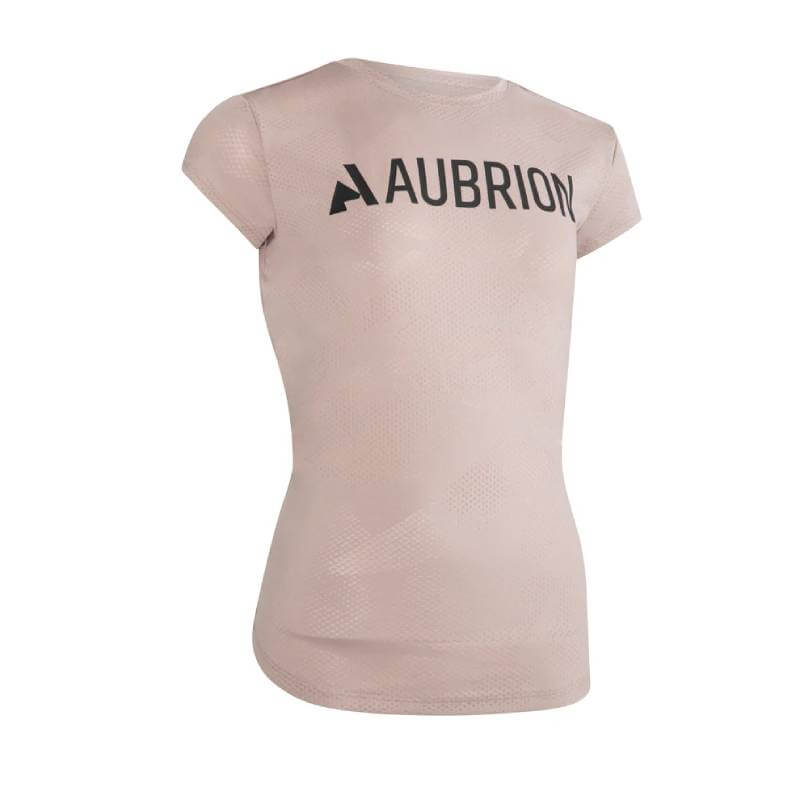 Aubrion React Tech T-Shirt YR Sand with black logo and rapid-dry moisture management.