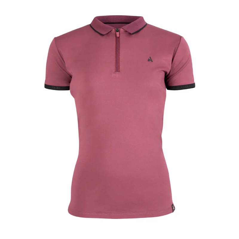 Aubrion React Tech Polo YR Mauve: quick-dry, short sleeves, zip front—perfect for summer rides.