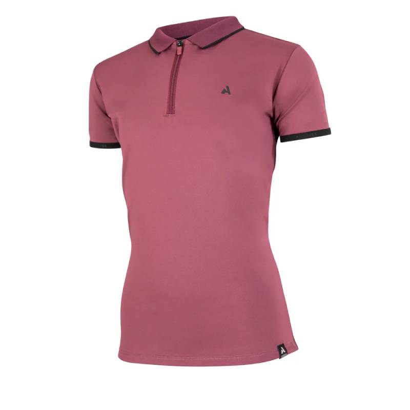 Aubrion React Tech Polo YR in mauve with black collar trim and front zipper.