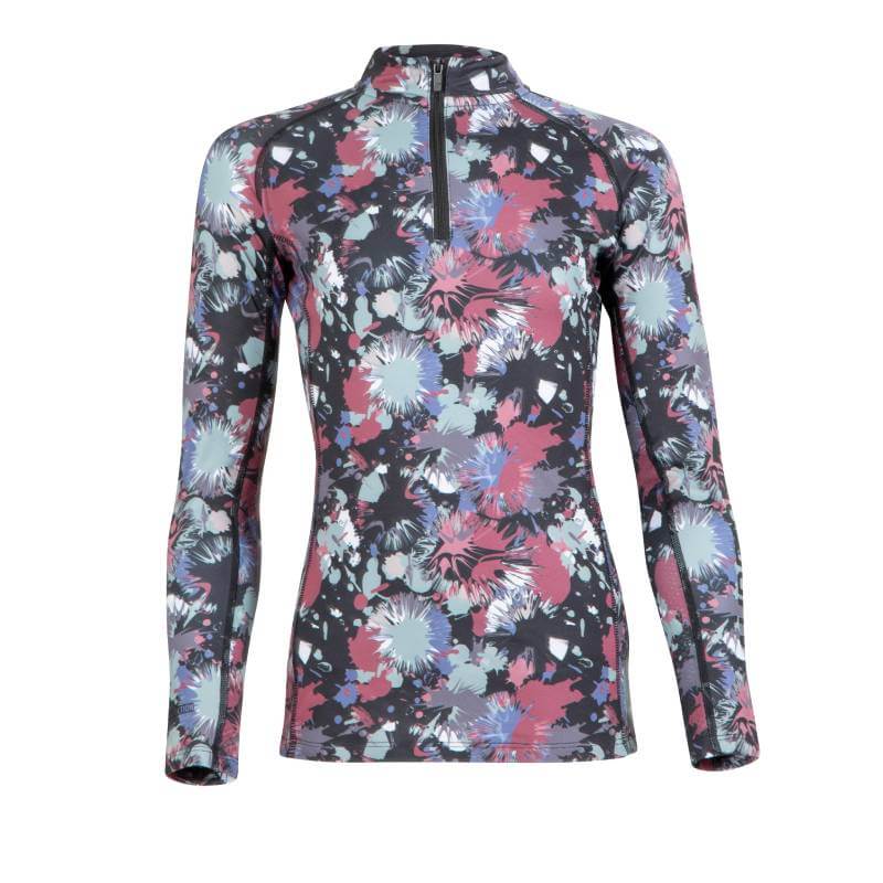 Aubrion React Long Sleeve Baselayer YR Abstract, UPF50+, front zip, abstract print shown.
