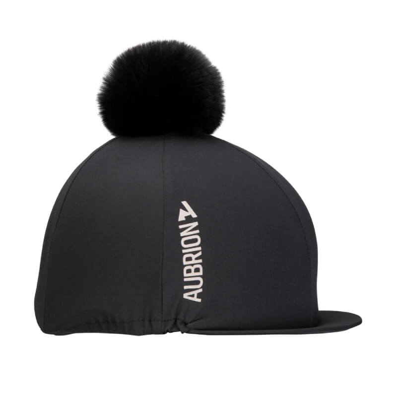 Aubrion React Hat Cover Shadow with stretch fabric and a large faux fur pom-pom.
