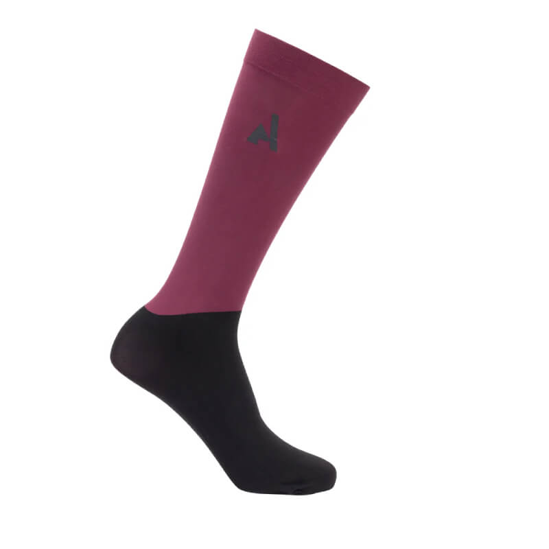 Aubrion React Performance Socks Mauve are mauve and black knee-highs with AUBRION on the side.