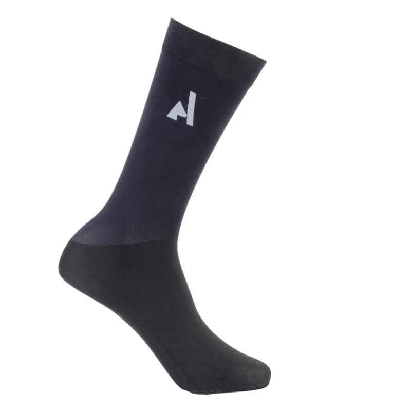 Aubrion React Performance Socks Shadow in black with a white geometric A logo near the top.