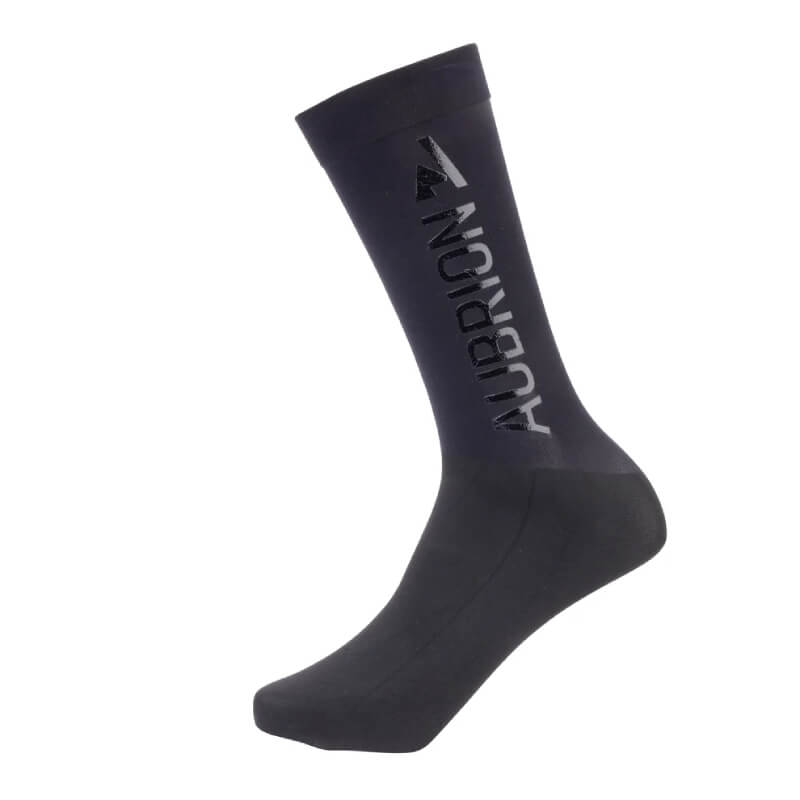 Aubrion React Performance Socks Shadow—ideal for riding boots with shiny logo detailing.