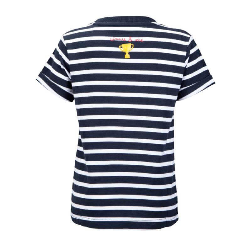 Back of Shires Winnie & Me Kids T-Shirt Navy, 100% cotton, features a small trophy by neckline.