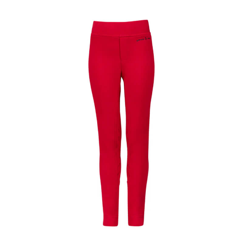 Shires Winnie &amp; Me Childs Red Jodhpurs with high waistband shown on a plain white background.
