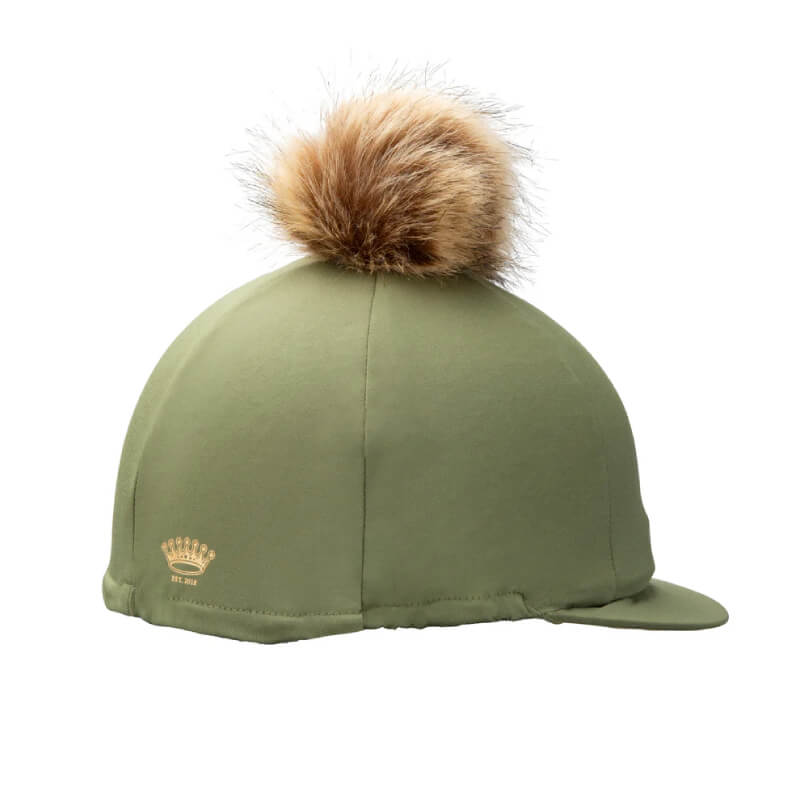 Aubrion Team Hat Silk Moss with brown faux fur pom pom on top.