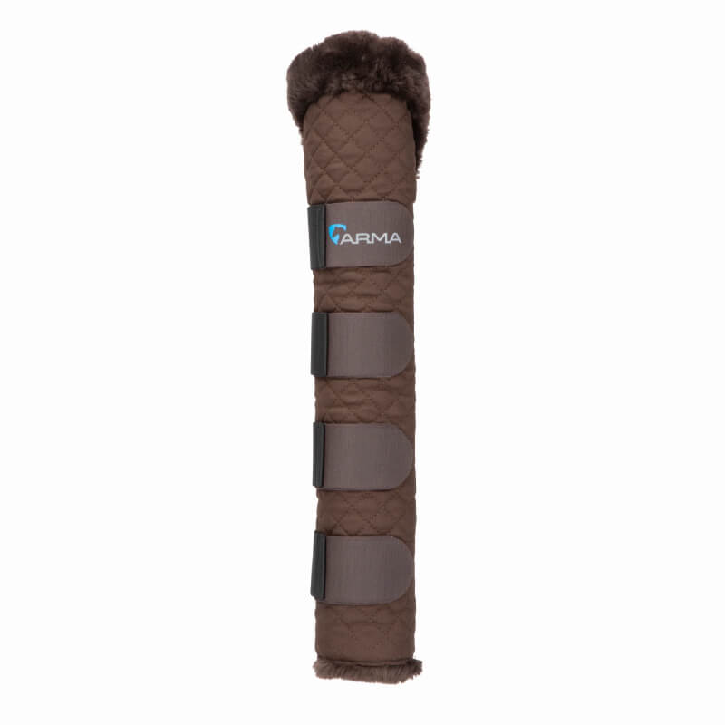 Shires Arma Supafleece Tail Guard: brown, quilted, with fleece lining and four Velcro straps.