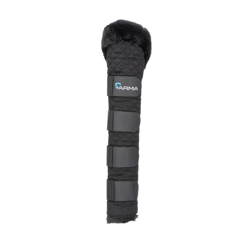 Shires Arma Supafleece Tail Guard: black quilted tail protector with soft fleece and secure straps.