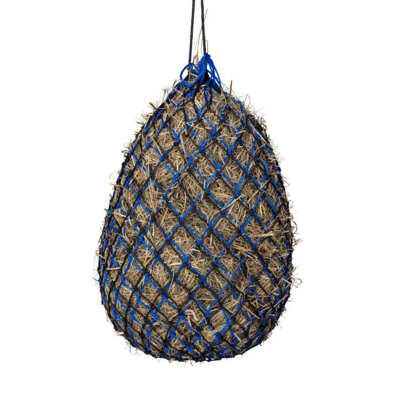 Shires Greedy Feeder Duo 1.5" Haynet in black/blue hangs full against a white background.