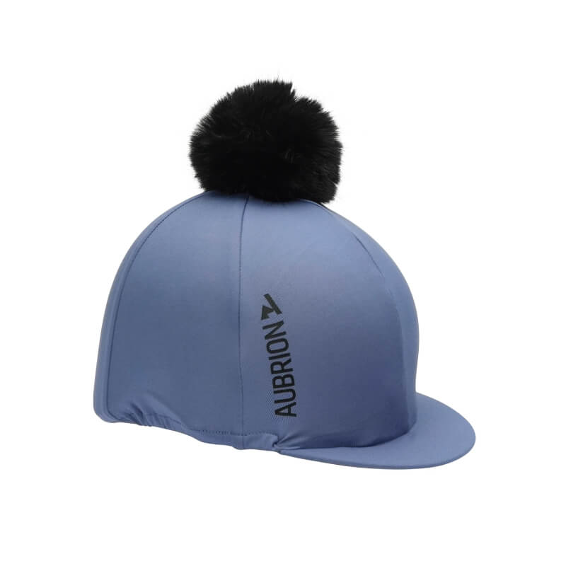 Aubrion React Hat Cover Sky: sky-blue with black pom-pom, perfect for your riding style.
