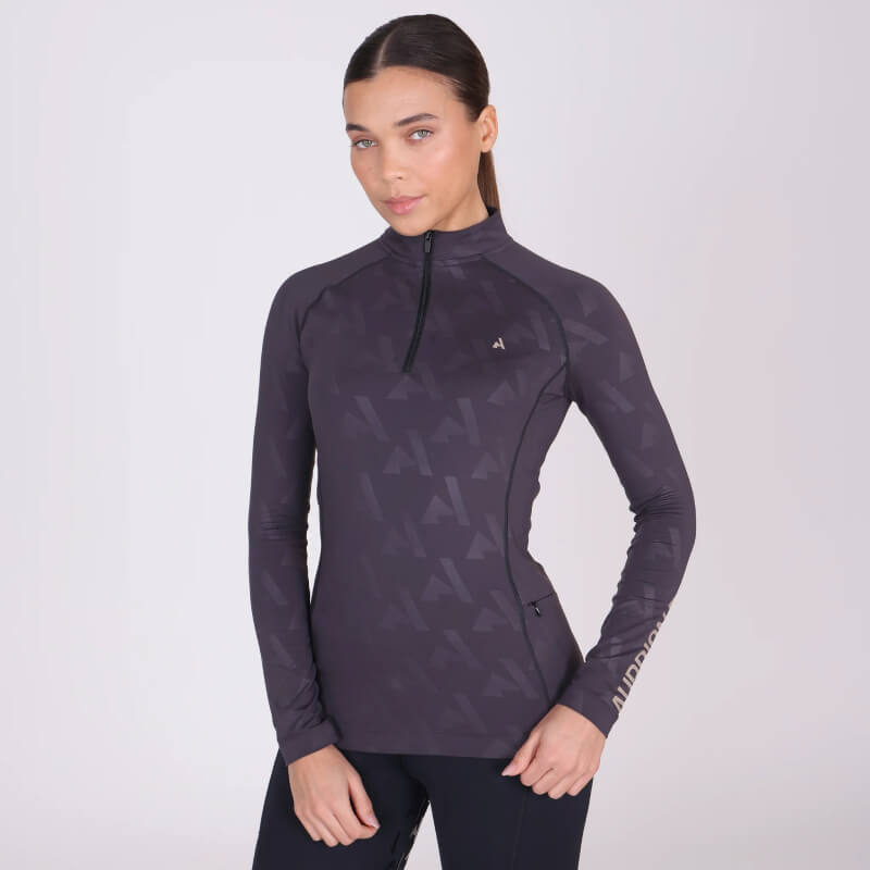 Aubrion React Winter Baselayer Shadow: stretch, long-sleeve zip top, ideal for winter rides.