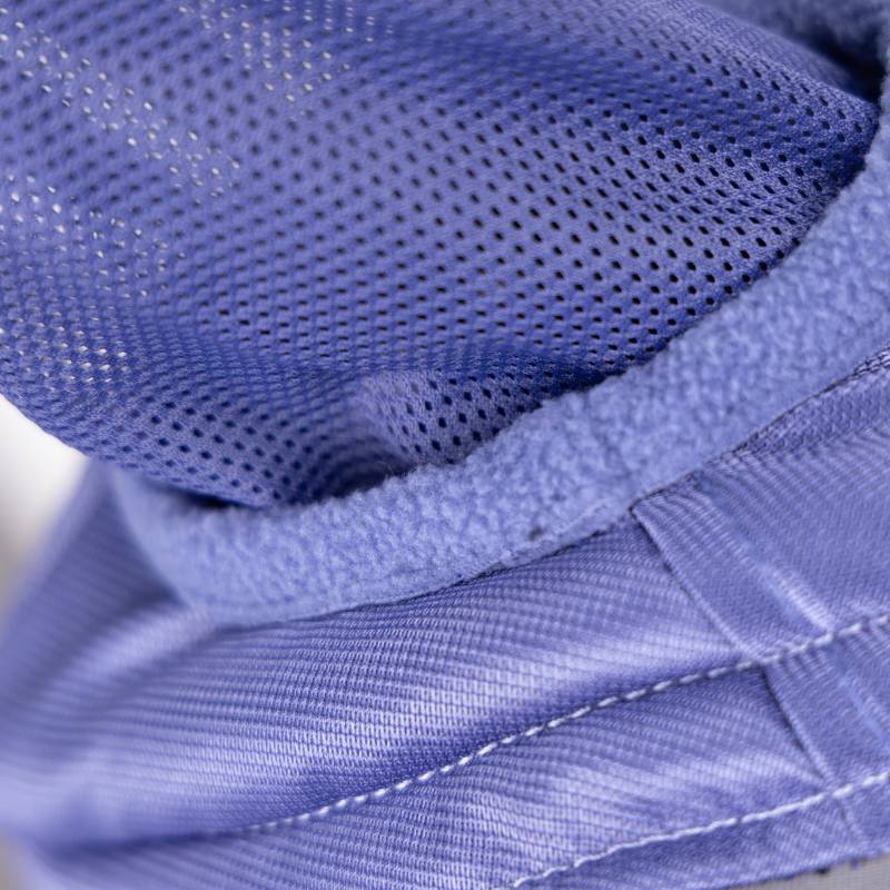 Close-up of Shires FlyGuard Fine Mesh Fly Mask: texture, stitching, and UV protection shown.