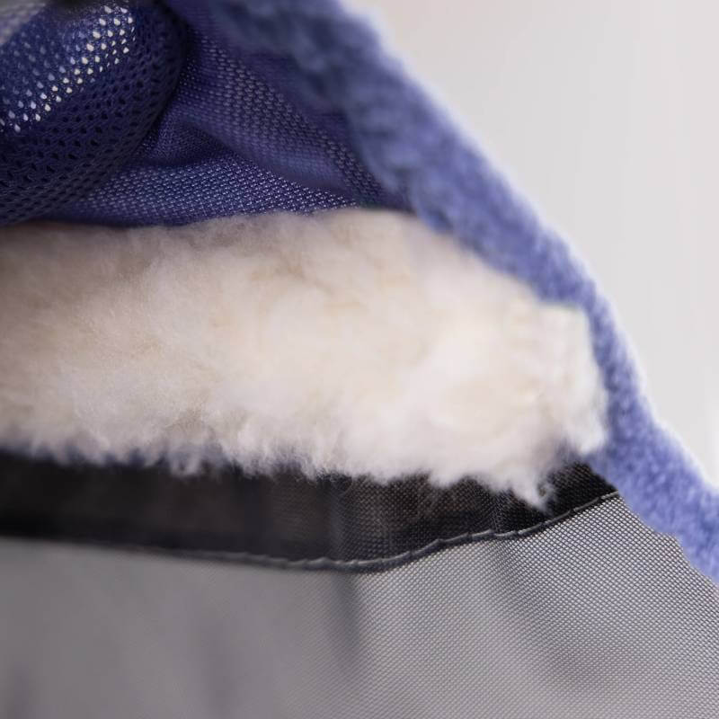 Close-up of Shires FlyGuard Fine Mesh Fly Mask with Ears &amp; Nose Sky for horse fly protection.