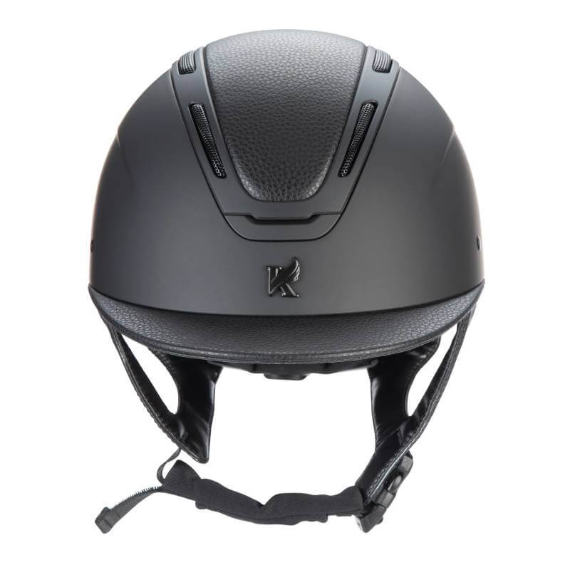Shires Karben Amity LTHR Riding Hat Black with leather trim, vents, and chin strap.
