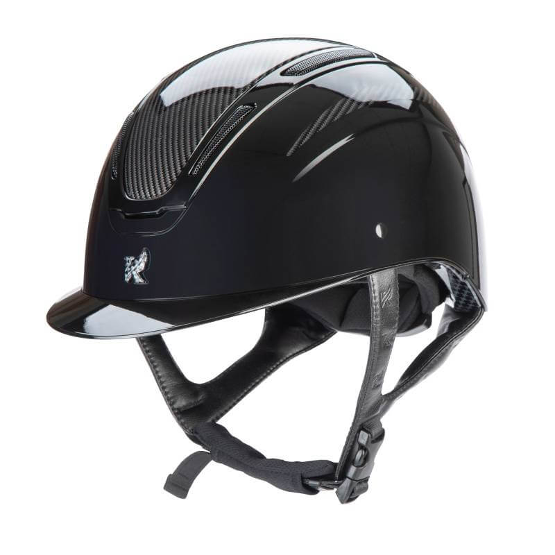 Shires Karben Amity ELMT Riding Hat Black has a glossy finish with chin strap and top vents.