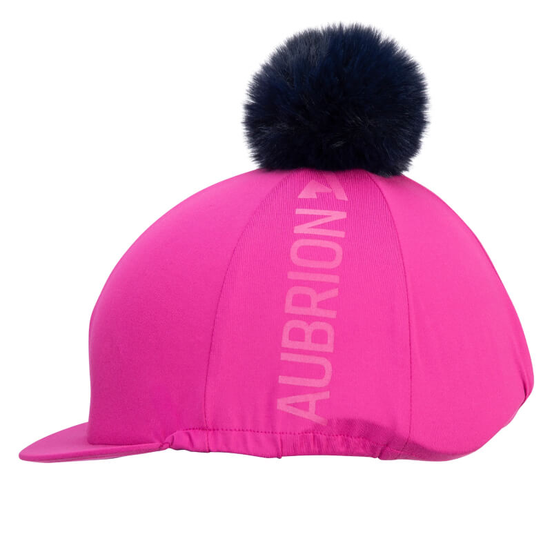 Aubrion React Hat Silk Fuchsia with navy pom-pom and AUBRION logo on the side.
