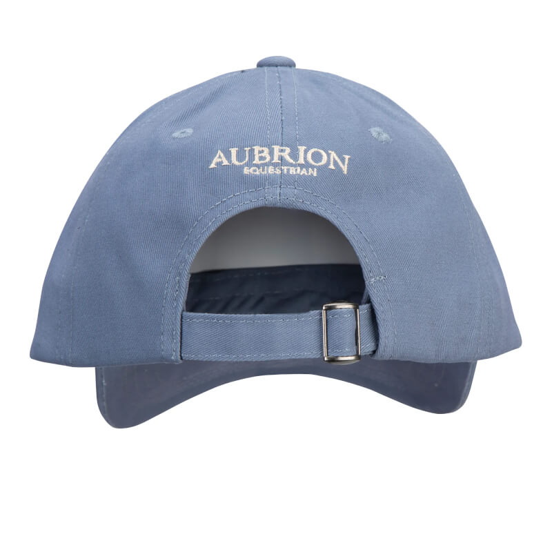 Aubrion Equestrian Cap Storm: light blue cotton cap with white AE logo for stylish sun protection.